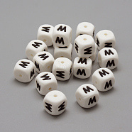Food Grade Eco-Friendly Silicone Beads, Chewing Beads For Teethers, DIY Nursing Necklaces Making, Letter Style, Cube, Letter.M/W, 12x12x12mm, Hole: 2mm(SIL-R001-M)