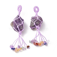Natural Amethyst Pendants, with Gemstone Chip Beads and Nylon Threads, Tassel, 90~105x25~27x18~19mm, Hole: 6x5.5mm(PALLOY-JF01212-05)