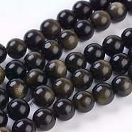 Natural Golden Sheen Obsidian Beads Strands, Round, 10mm, Hole: 1mm, 19pcs/strand, 8 inch(G-C076-10mm-5)