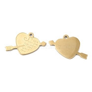 Ion Plating(IP) 316L Surgical Stainless Steel Pendants, Heart with Arrow Charm, Textured, Real 18K Gold Plated, 14x22x1mm, Hole: 1.5mm(STAS-H213-88G)