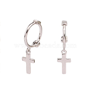 Anti-Tarnish Simple and Stylish S925 Silver Cross Hoop Earrings for Daily Wear, Platinum, 18x5x10mm(GW3686-2)