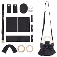 DIY Sew on Bowknot Tote Making Kit, Including PU Leather Accessories, Shoulder Strap, Wooden Ring Handles, Alloy D-rings, Iron Needles, Cotton Cord, Black, 2.2~120x0.2~11x0.1~1.5cm(DIY-WH0030-17A)