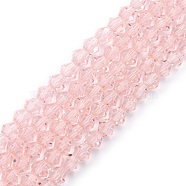 Imitation Austrian Crystal 5301 Bicone Beads, Faceted Glass Beads Strands, Pink, 4x4mm, Hole: 1mm, about 88~89pcs/strand, 12.99~13.39 inch(X-GLAA-S026-15)