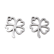 201 Stainless Steel Charms, Laser Cut, Clover, Stainless Steel Color, 14x12x1mm, Hole: 1.2mm(STAS-Q240-036P)