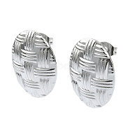 201 Stainless Steel Stud Earrings, with 304 Stainless Steel Pins, Textured Oval, Stainless Steel Color, 20x15mm(EJEW-K270-22P)