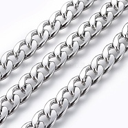 Men Curb Chain Necklace, 304 Stainless Steel Necklaces, with Lobster Claw Clasps, Rock Style, Stainless Steel Color, 23.6 inch(60cm)(NJEW-F027-46)