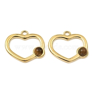 Natural Tiger Eye Pendants, Ion Plating(IP) 316 Stainless Steel Heart Charms, Real 24K Gold Plated, 15.5x18x4mm, Hole: 1.6mm(STAS-K258-25G-05)