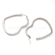 304 Stainless Steel Heart Hoop Earrings, with Polymer Clay and Rhinestone, Stainless Steel Color, 50x42.5x3.5mm, Pin: 0.8mm(EJEW-S242-01P-F)