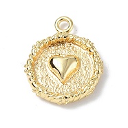 Brass Pendants, Textured, Real 18K Gold Plated, Flat Round with Playing Cards Charm, Heart, 15.5x12.5x2.5mm, Hole: 1.4mm(KK-F846-01C-G)