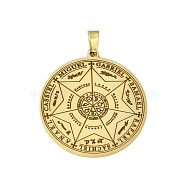 304 Stainless Steel Pendants, Flat Round with The Seven Archangels Charm, Golden, 38x35x1.5mm, Hole: 7.5x4mm(STAS-C063-02G)