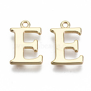 Brass Charms, Nickel Free, Letter, Real 18K Gold Plated, Letter.E, E: 14x9x1mm, Hole: 1.2mm(KK-N231-179E-NF)