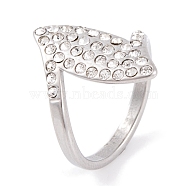 304 Stainless Steel Horse Eye Finger Ring for Women, with Rhinestone, Stainless Steel Color, 20mm, US Size 6~9(16.5~18.9mm)(RJEW-C086-27-P)