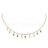 Natural Amethyst & Sunstone & Ruby & African Turquoise(Jasper) Faceted Round Bib Necklaces, 304 Stainless Steel Cable Chain Necklaces, Golden, Colorful, 15.94 inch(40.5cm)(NJEW-JN05082)