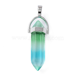 Faceted Bullet Glass Pointed Pendants, with Platinum Plated Alloy Findings, Lime Green, 41x13.5mm, Hole: 6x3.5mm(GLAA-CJC0001-16B)