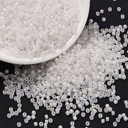 Cylinder Seed Beads, Frosted AB Colors, Round Hole, Uniform Size, White, 2x1.5mm, Hole: 0.8mm, about 888pcs/10g(X-SEED-H001-F06)