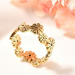 201 Stainless Steel Daisy Finger Ring for Women, Golden, 8mm, Inner Diameter: 18mm(RJEW-A053-01G)