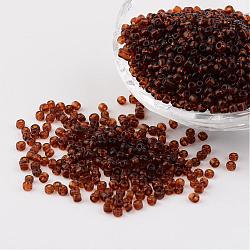 8/0 Glass Seed Beads, Transparent, Round, Brown, 3mm, Hole: 1mm, about 1097pcs/50g(X-SEED-A004-3mm-13)