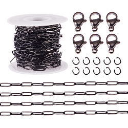 DIY Chain Necklaces Making Kits, include 304 Stainless Steel Paperclip Chains, Open Jump Rings, Lobster Claw Clasps, Black, 12x4x1mm(DIY-TA0012-34)