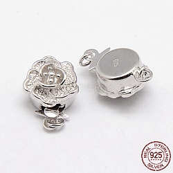Rhodium Plated Sterling Silver Box Clasps, Flower, Platinum, 14.5x10x7mm, Hole: 2mm(X-STER-A030-64)