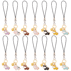14Pcs Cell Phone Strap Charm Cow & Heart Enamel Charm Hanging Keychain for Women, Phone Decorations Charm, with Nylon Cord, Mixed Color, 10~10.5cm(HJEW-PH01847)