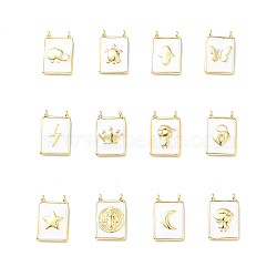 Rack Plating Brass Connector Charms, Rectangle Links with White Enamel, Lead Free & Cadmium Free, Long-Lasting Plated, Real 18K Gold Plated, Mixed Shapes, 18x11.5x2mm, Hole: 1.5mm(KK-H443-01G)