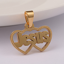 Ion Plating(IP) 304 Stainless Steel Pendants, For Easter, Heart with Word Jesus, Golden, 15x22x2mm, Hole: 6x4mm(STAS-K162-093G)