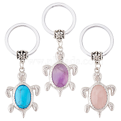 3Pcs 3 Style Natural & Synthetic Stone Keychain, with Platinum Plated Alloy Findings and Key Rings, Sea Turtle, 6.9cm, 1pc/style(KEYC-OC0001-22)