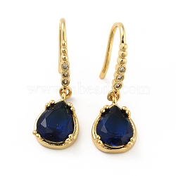 Dark Blue Cubic Zirconia Teardrop Dangle Earrings, Rack Plating Brass Jewelry for Women, Cadmium Free & Lead Free, Real 18K Gold Plated, 27mm, Pin: 1mm(EJEW-C035-12G)