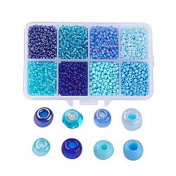 1 Box 8/0 Glass Seed Beads Round  Loose Spacer Beads, Blue, 3mm, Hole: 1mm, about 4200pcs/box(SEED-X0050-3mm-06)