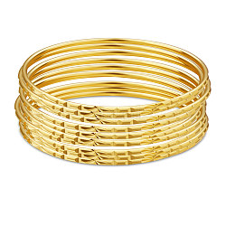 SHEGRACE Brass Buddhist Bangle Sets, Real 24K Gold Plated, 2-3/8 inch(6cm), 10pcs/set(JB636A)