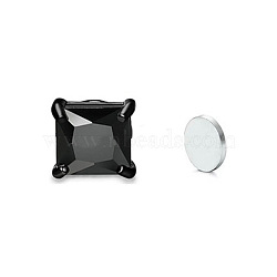 Square Cubic Zirconia Magnetic Clip-on Earrings, Stainless Steel & 316 Stainless Steel Non-piercing Earrings, Black, 7x7x6mm(EJEW-H001-47A-EB)