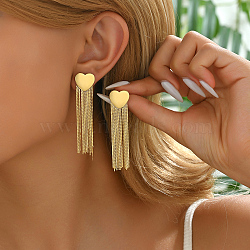 Heart Tassel Stud Earrings for Women, Elegant and Versatile, Golden, 65x15mm(UT1837)