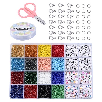 DIY Stretch Jewelry Sets Kits, with Acrylic & Glass Seed Beads, Elastic Crystal Thread, Iron Jump Rings, Stainless Steel Scissors and Alloy Lobster Claw Clasps, Mixed Color