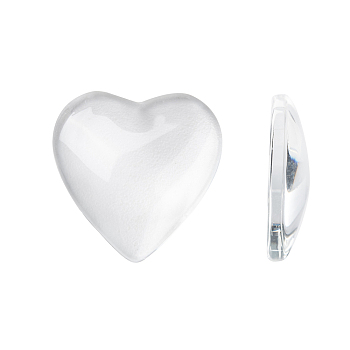Transparent Glass Heart Cabochons, Clear, 20x20x5~6mm