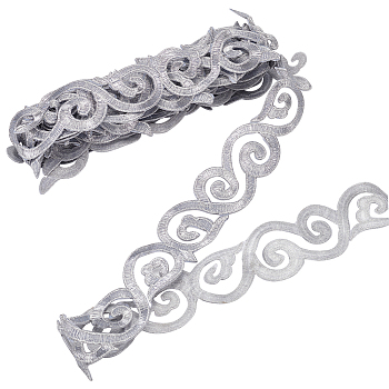 Iron on/Sew on Polyester Embroidery Auspicious Clouds Lace Ribbon, Clothes Accessories, Silver, 1-7/8 inch(48mm), 3.8m/pc