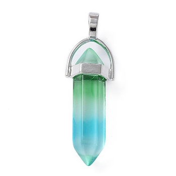 Faceted Bullet Glass Pointed Pendants, with Platinum Plated Alloy Findings, Lime Green, 41x13.5mm, Hole: 6x3.5mm