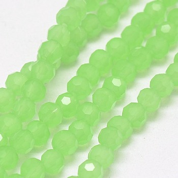 Faceted(32 Facets) Imitation Jade Round Glass Beads Strands, Spring Green, 4mm, Hole: 1mm, about 88~90pcs/strand, 28~30cm