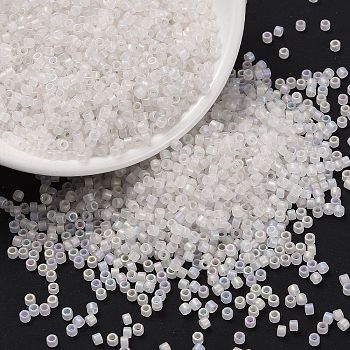 Cylinder Seed Beads, Frosted AB Colors, Round Hole, Uniform Size, White, 2x1.5mm, Hole: 0.8mm, about 888pcs/10g