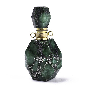 Assembled Synthetic Pyrite and Imperial Jasper Openable Perfume Bottle Pendants, with Brass Findings, Dyed, Sea Green, capacity: 1ml(0.03 fl. oz), 40~41x19.5~20x14~14.5mm, Hole: 1.8mm, Capacity: 1ml(0.03 fl. oz)