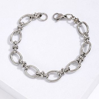 Stainless Steel Oval Link Chain Bracelet, Stainless Steel Color, Inner Diameter: 7-1/2 inch(19cm)