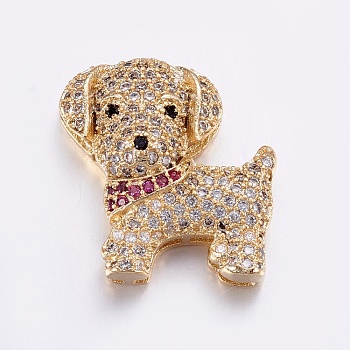 Brass Micro Pave Cubic Zirconia Puppy Pendants, Multi-strand Links connectors, Long-Lasting Plated, Real 18K Gold Plated, Labrador Retriever Dog, 18x17.5x7mm, Hole: 1x4mm