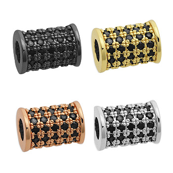 Brass Micro Pave Cubic Zirconia Beads, Column, Mixed Color, 9.5x7mm, Hole: 3.5mm, 4pcs/bag