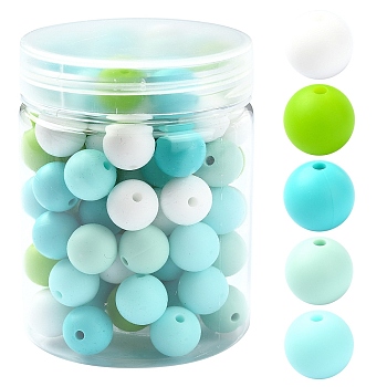 Silicone Beads, DIY Nursing Necklaces and Bracelets Making, Chewing Pendants For Teethers, Round, Pale Turquoise, 9.5~12mm, Hole: 2mm, 5 colors, 18pcs/color