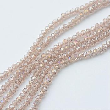 Electroplate Glass Beads Strands, AB Color Plated, Faceted Rondelle, Linen, 3.5~4x2.5~3mm, Hole: 0.5mm, about 123~127pcs/strand, 13.39 inch~13.78 inch(34~35cm)