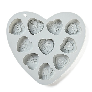 Heart Food Grade Silicone Molds, For DIY Cake Decoration, Chocolate, Candy, Soap Making, for Valentine's Day, White, 166x175x15mm, Hole: 6mm, Inner Diameter: 36x36x15mm