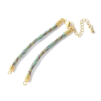 Nylon Cord Bracelets, for Connector Charm Bracelet Making, with Rack Plating Golden Lobster Claw Clasps & Chain Extenders, Long-Lasting Plated, Cadmium Free & Lead Free, Aqua, 5-3/4~6x1/8x1/8 inch(14.7~15.2x0.3cm)