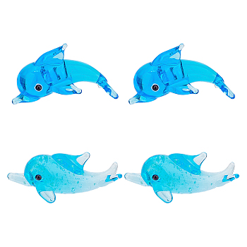 6Pcs 2 Style Glass Dolphin Display Decorations, for Home Desk Decoration, Deep Sky Blue, 29~34x12~14x16~17mm, 3pcs/style
