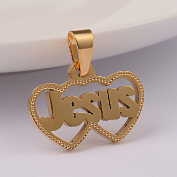 Ion Plating(IP) 304 Stainless Steel Pendants, For Easter, Heart with Word Jesus, Golden, 15x22x2mm, Hole: 6x4mm