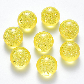 Transparent Acrylic Cabochons, Flat Back, with Iron Wire inside, Round, Silver Color Plated, Yellow, 20x17.5mm, bottom: 12mm