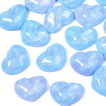 Transparent Resin Cabochons, Water Ripple, Heart, Light Sky Blue, 17x21x7.5mm